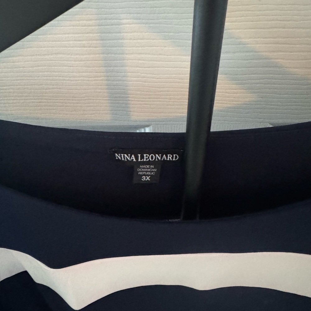 Nina Leonard Navy and White Long Sleeve Dress - Picture 3 of 7